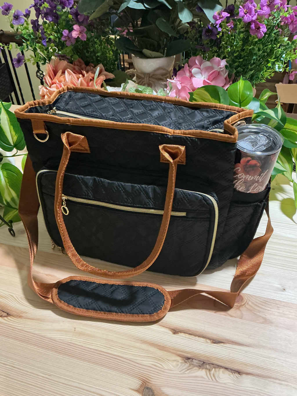 Black & Brown Quilted Bible Bag & KJV Bible Bundle