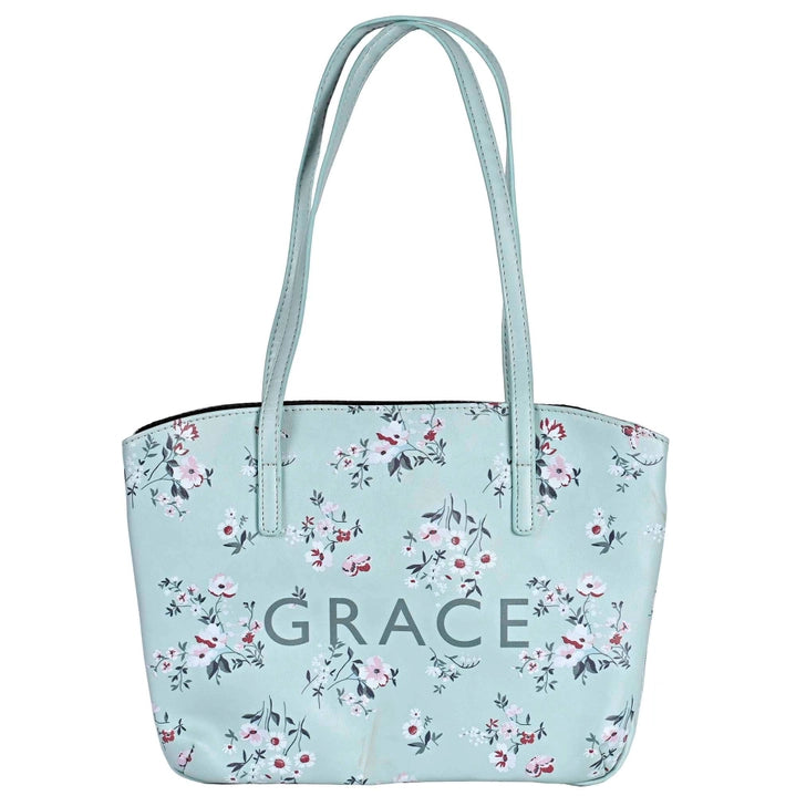 Grace Floral Mint Bible Cover – White Dove Wedge Style with Purse Handles (Large)