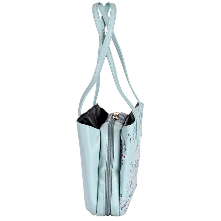 Grace Floral Mint Bible Cover – White Dove Wedge Style with Purse Handles (Large)