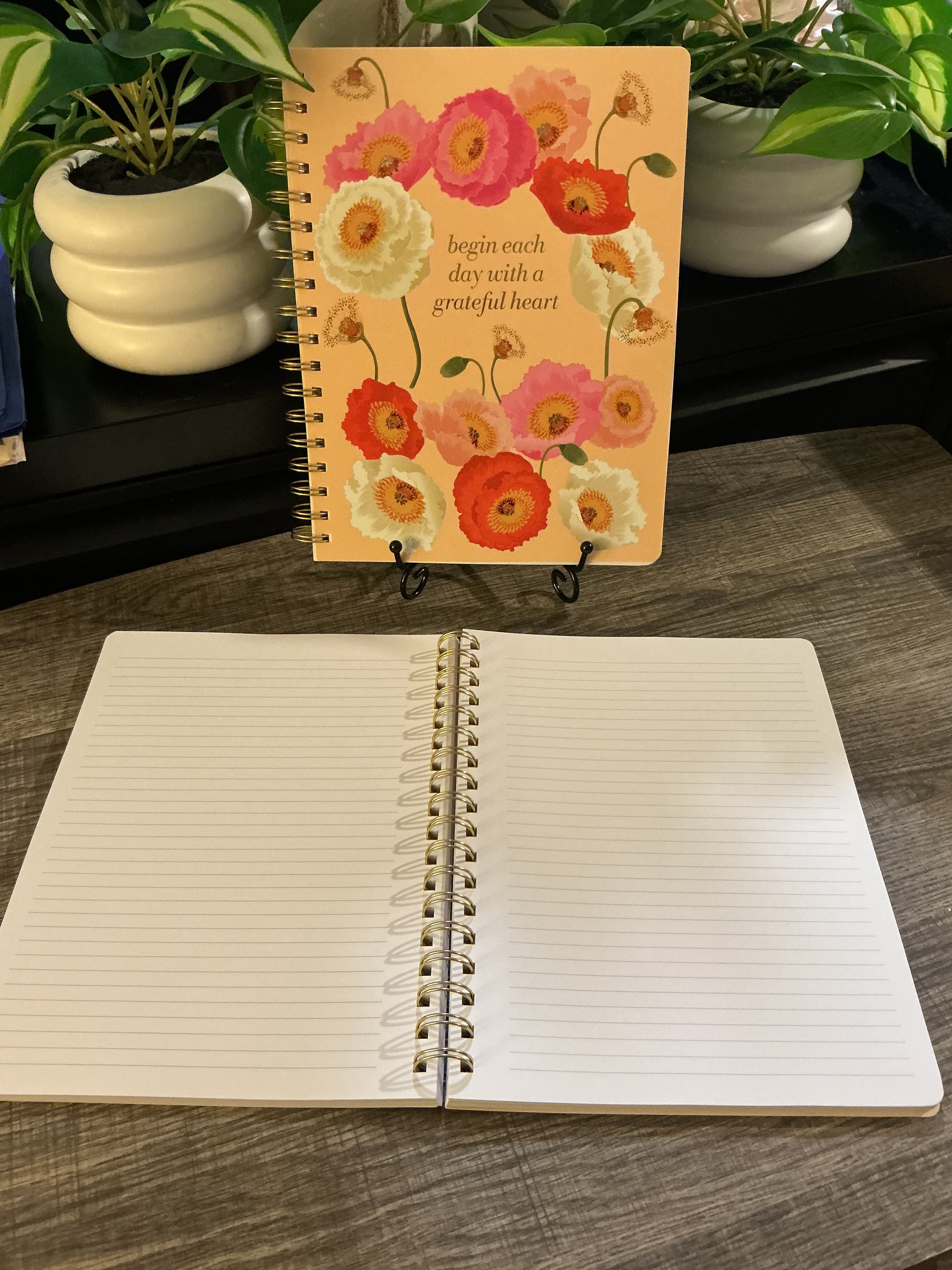 Peach Floral Spiral Journal – "Begin Each Day With a Grateful Heart"