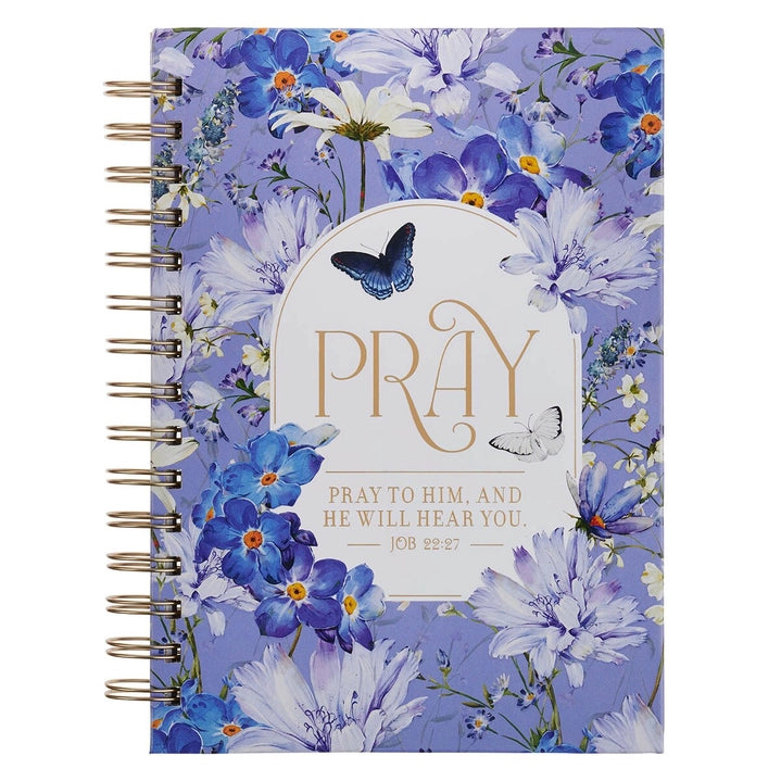 Pray to Him – Christian Prayer Journal (Job 22:27) Blue Floral Hardcover
