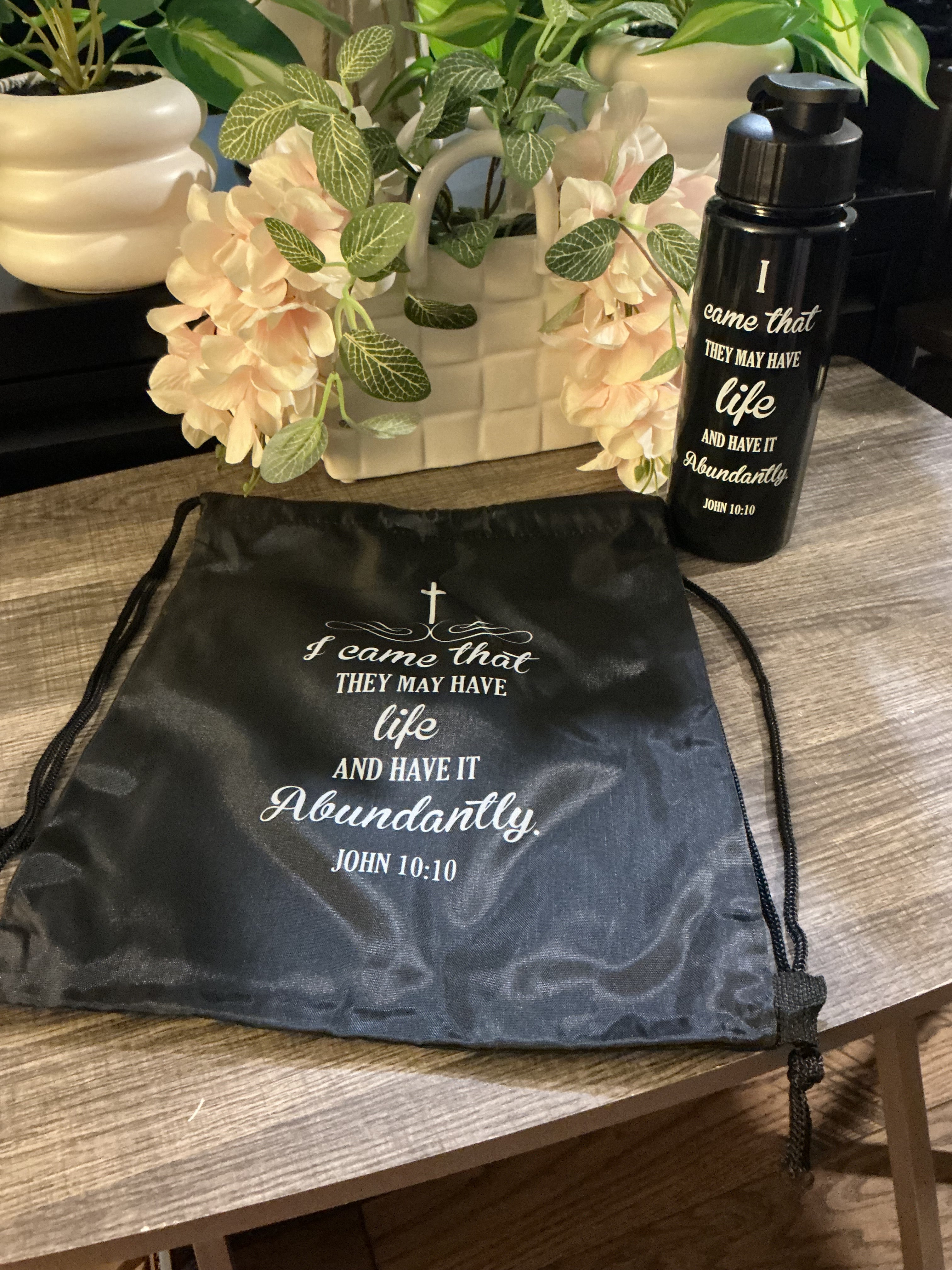 Faith Scripture Drawstring Bag & Water Bottle Set