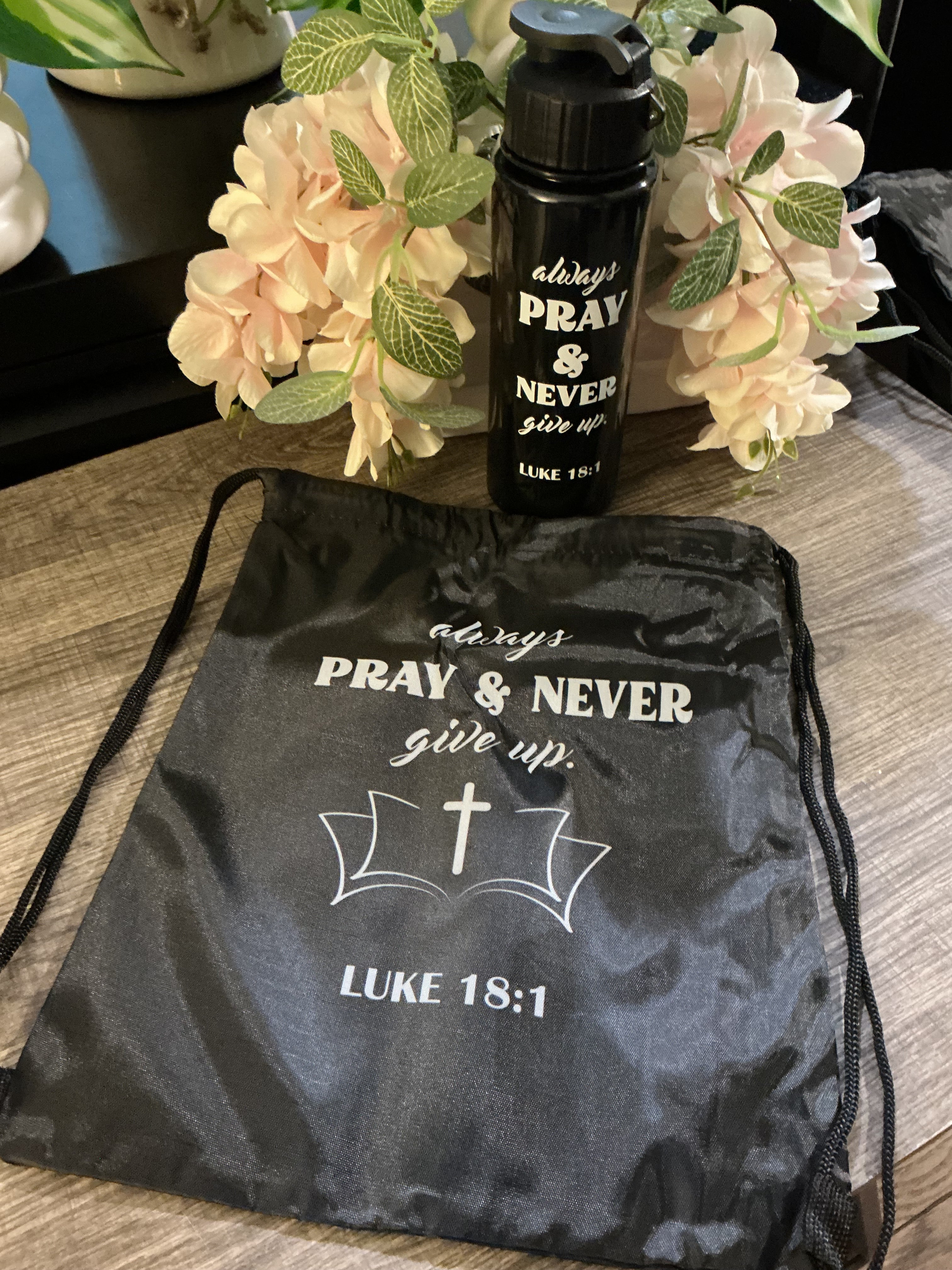Faith Scripture Drawstring Bag & Water Bottle Set