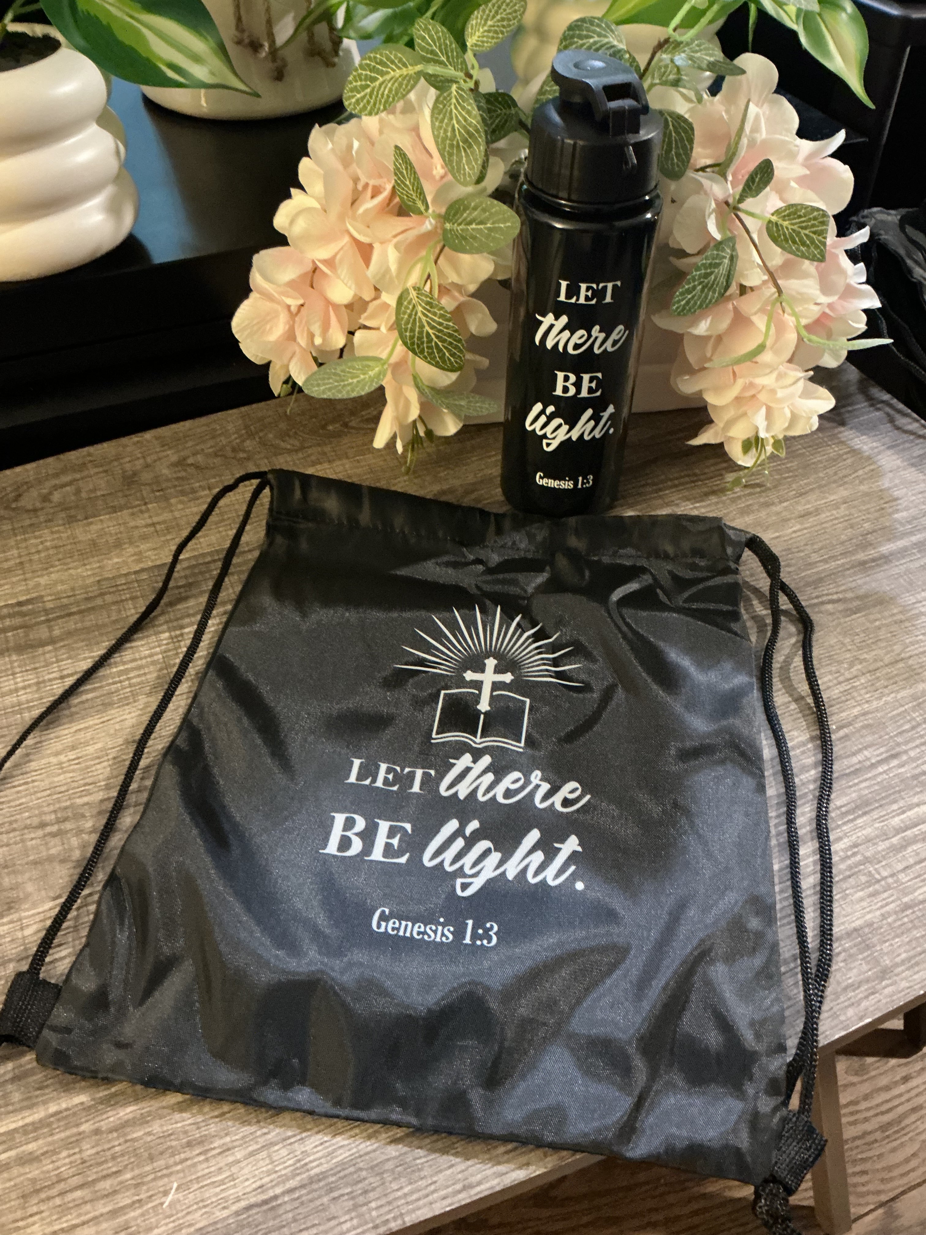 Faith Scripture Drawstring Bag & Water Bottle Set
