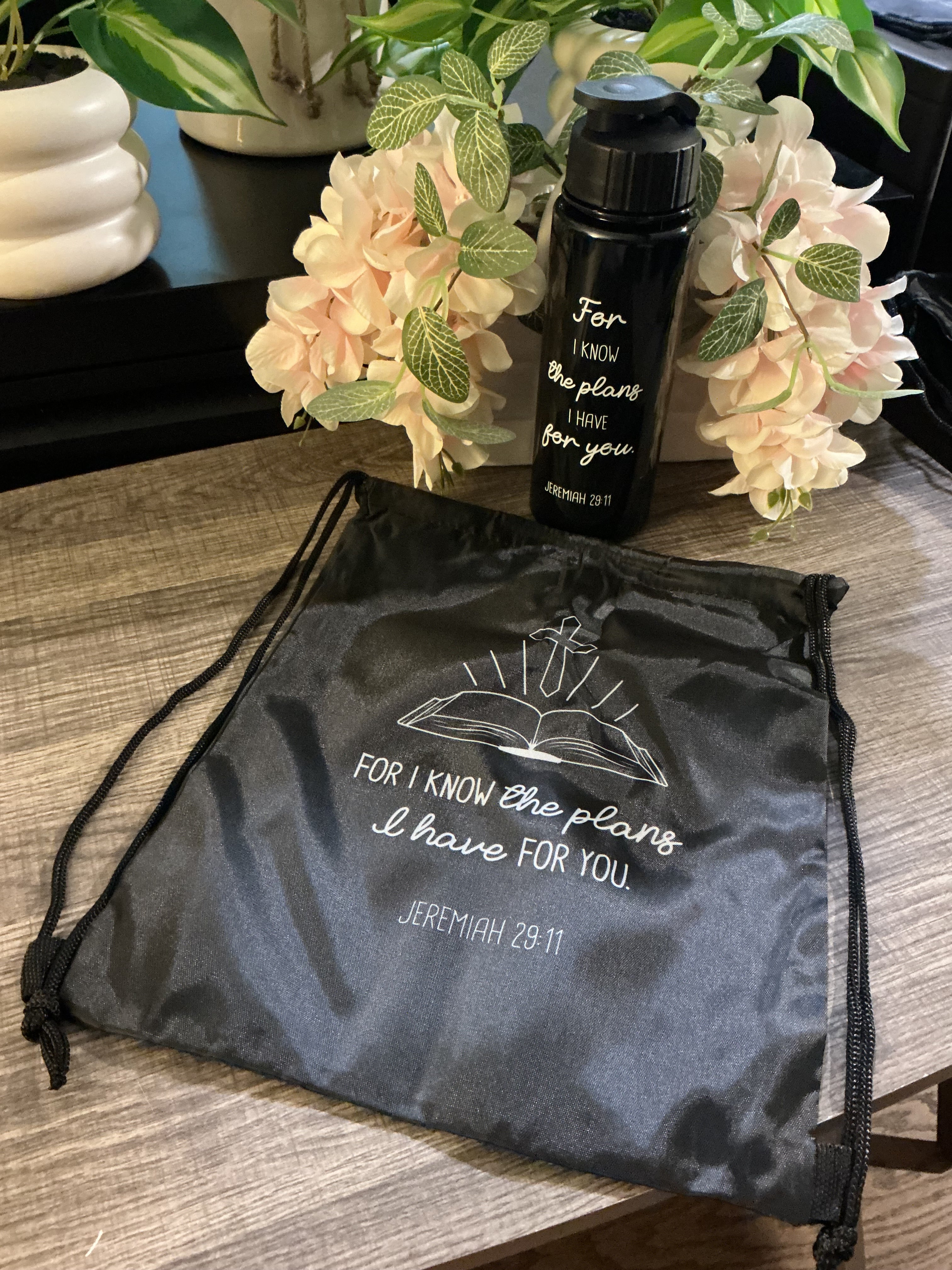 Faith Scripture Drawstring Bag & Water Bottle Set