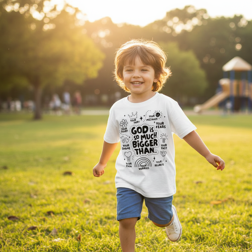 Kids Christian T-Shirt God is Bigger lifestyle photo