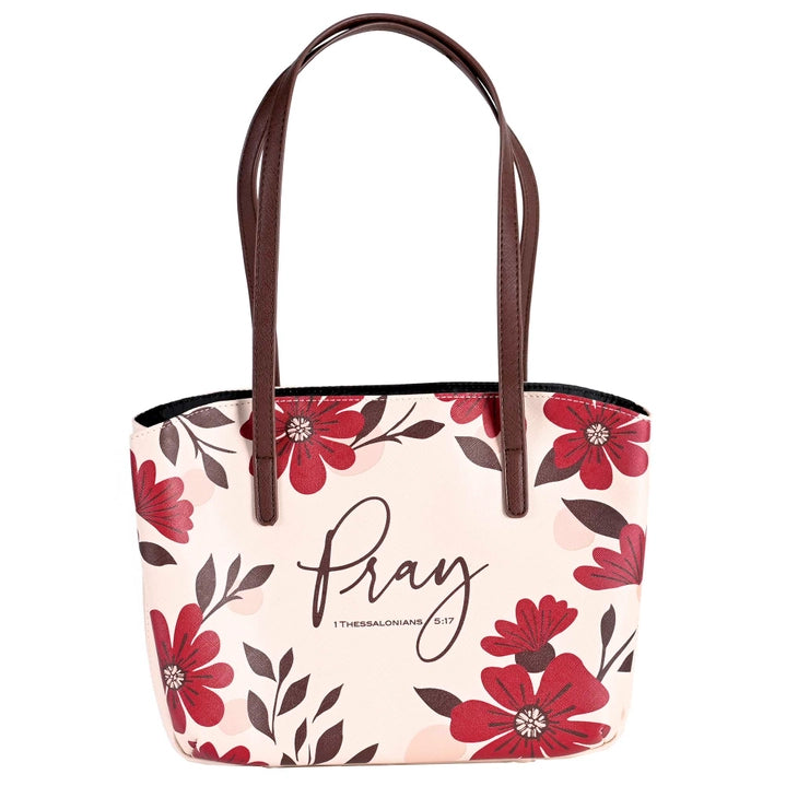 Floral Bible Cover Tote – White Dove Wedge with Gold Cross Zipper (XL)